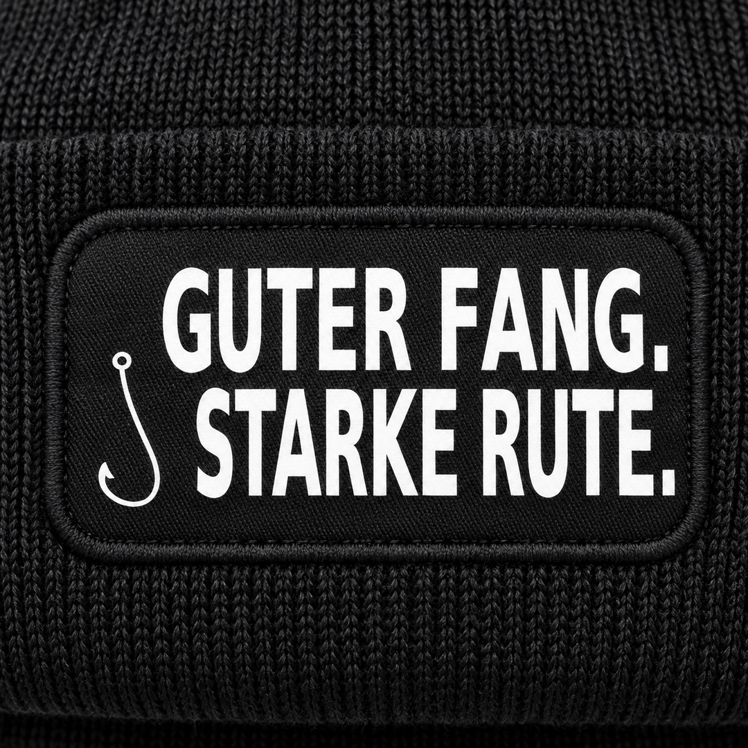 Detailansicht des gedruckten Angelmotivs GUTER FANG. STARKE RUTE.
