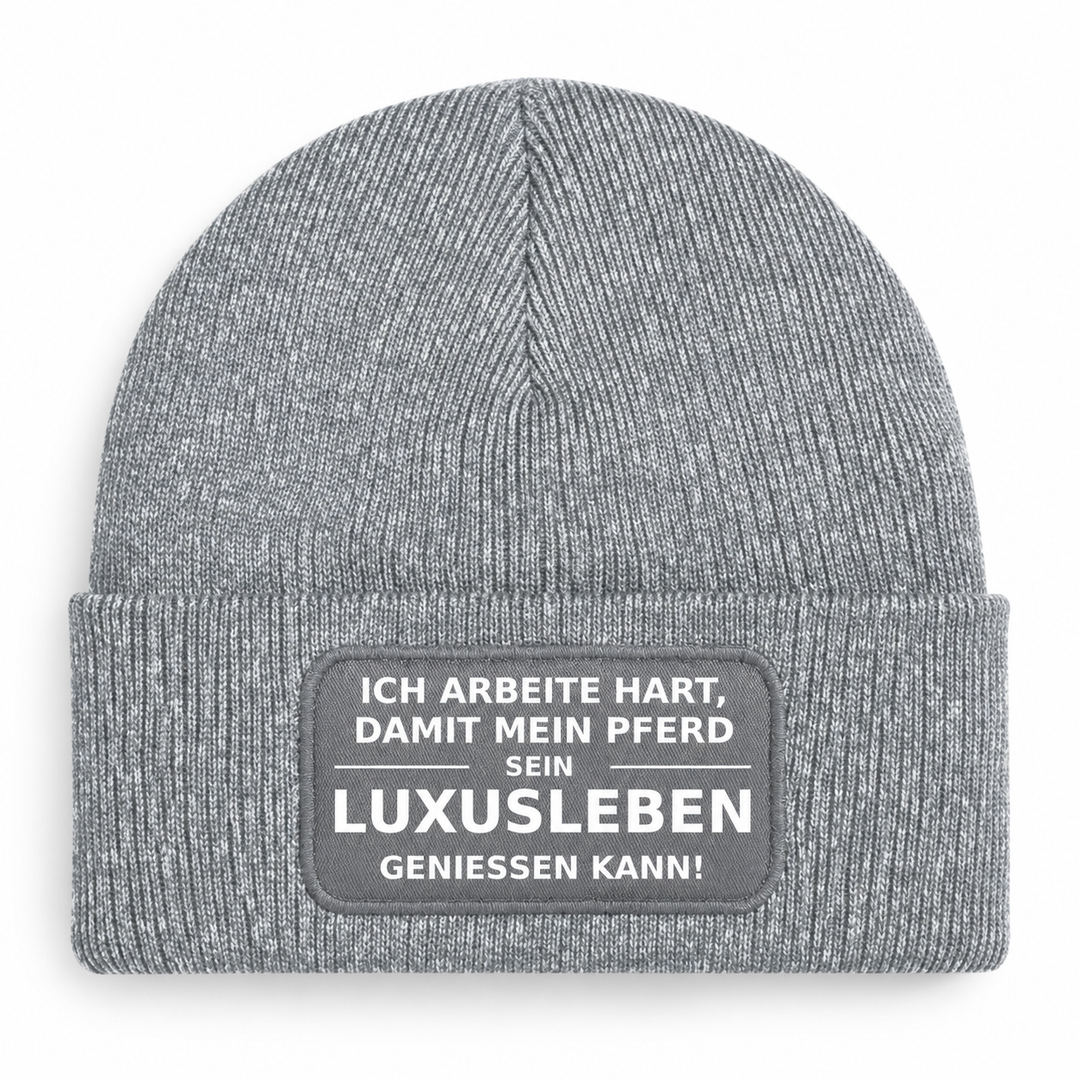 Mütze mit Pferde-Spruch „Ich arbeite hart“ – Grau