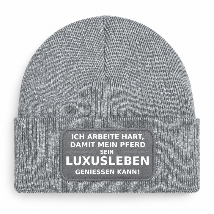 Mütze mit Pferde-Spruch „Ich arbeite hart“ – Grau