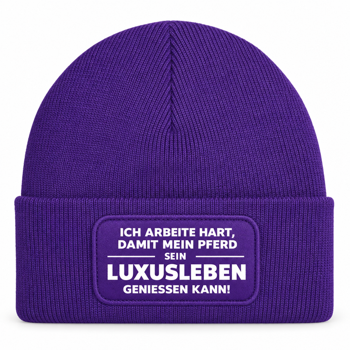 Mütze mit Pferde-Spruch „Ich arbeite hart“ – Lila