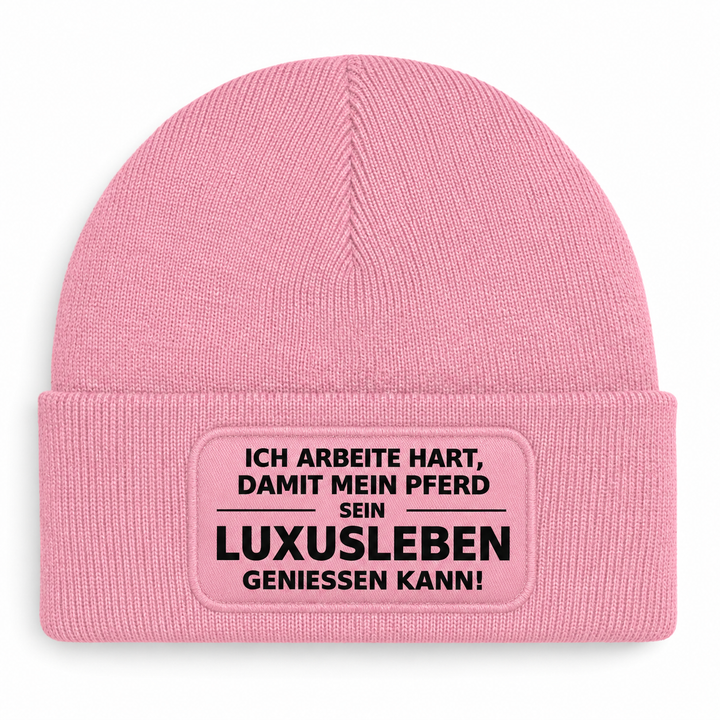 Mütze mit Pferde-Spruch „Ich arbeite hart“ – Rosa