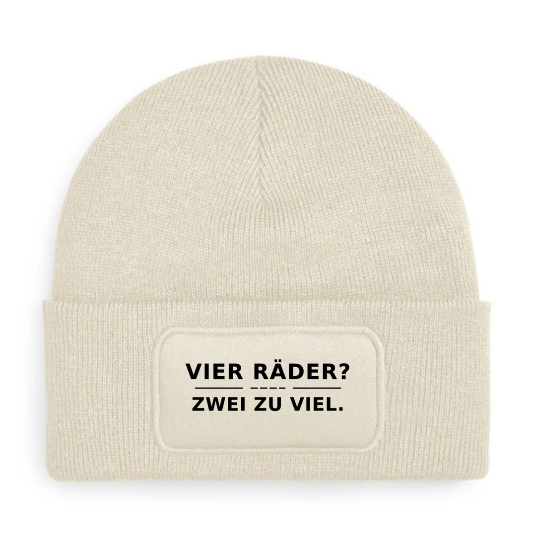 Mütze VIER RÄDER? ZWEI ZU VIEL. in Beige