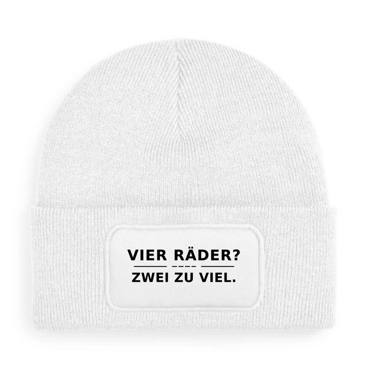 Mütze VIER RÄDER? ZWEI ZU VIEL. in Weiß