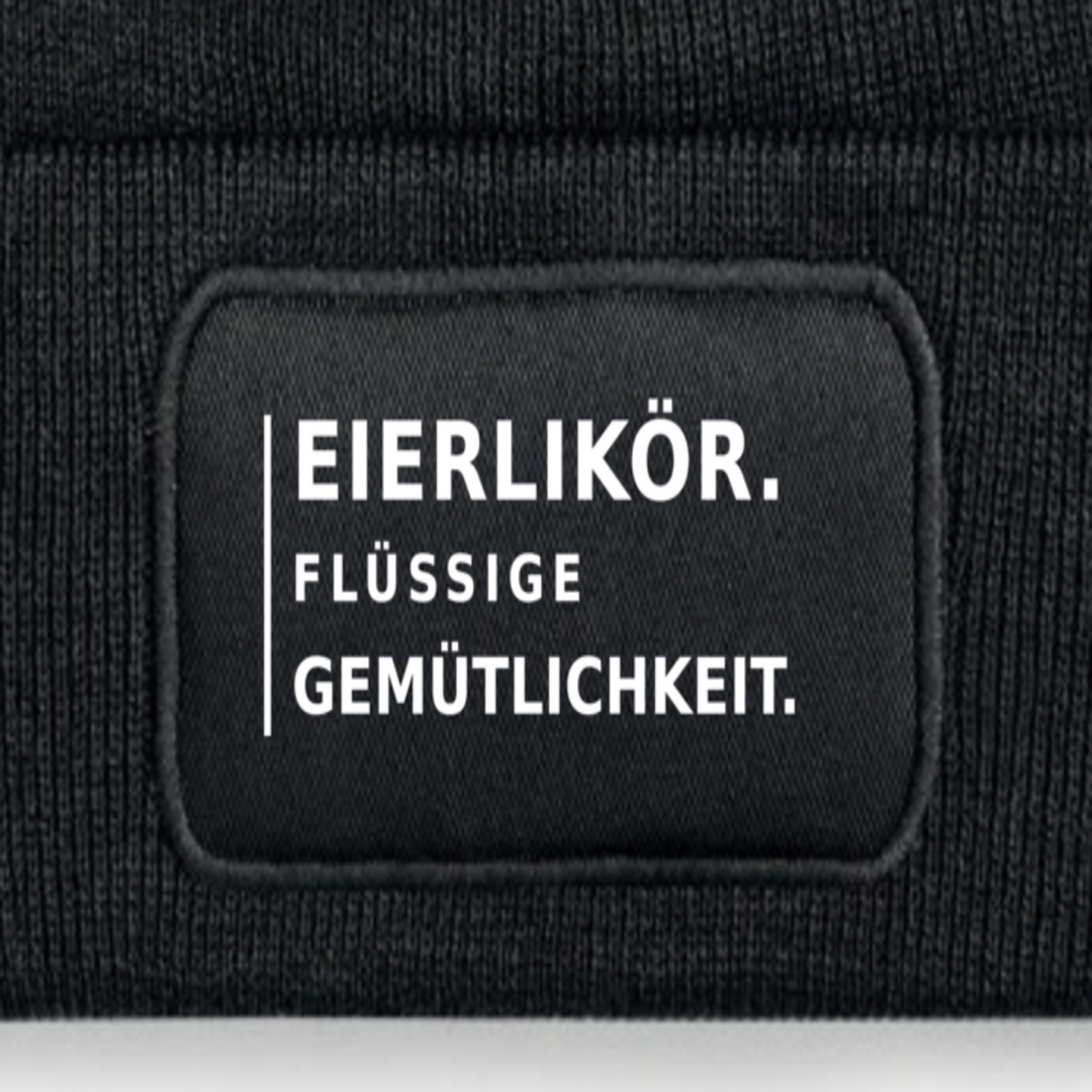 Detailansicht des Aufdrucks EIERLIKÖR. FLÜSSIGE GEMÜTLICHKEIT.