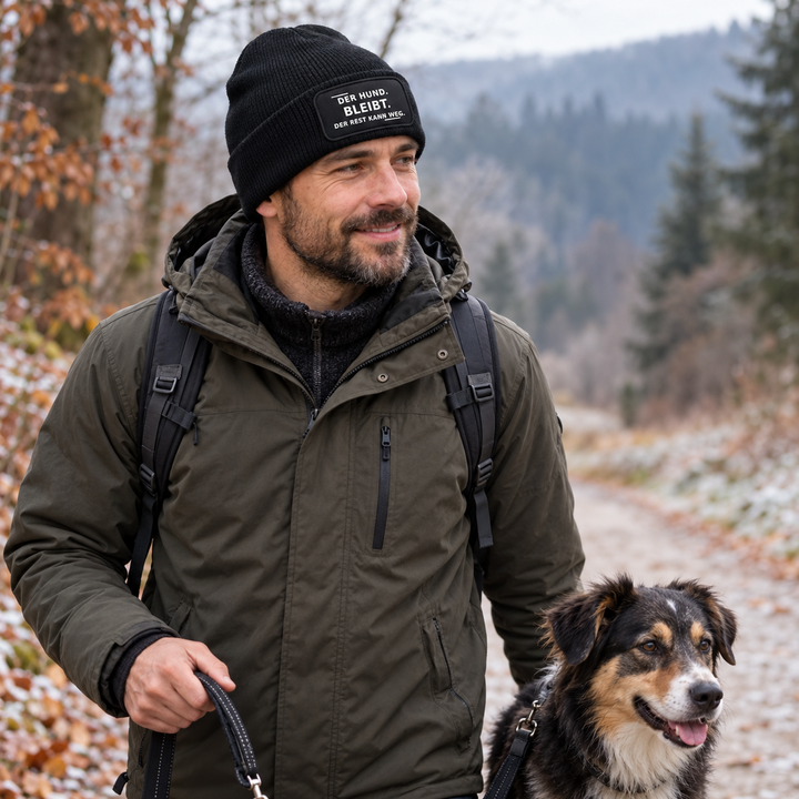 Mütze DER HUND BLEIBT. DER REST KANN WEG. als Lifestyle-Aufnahme