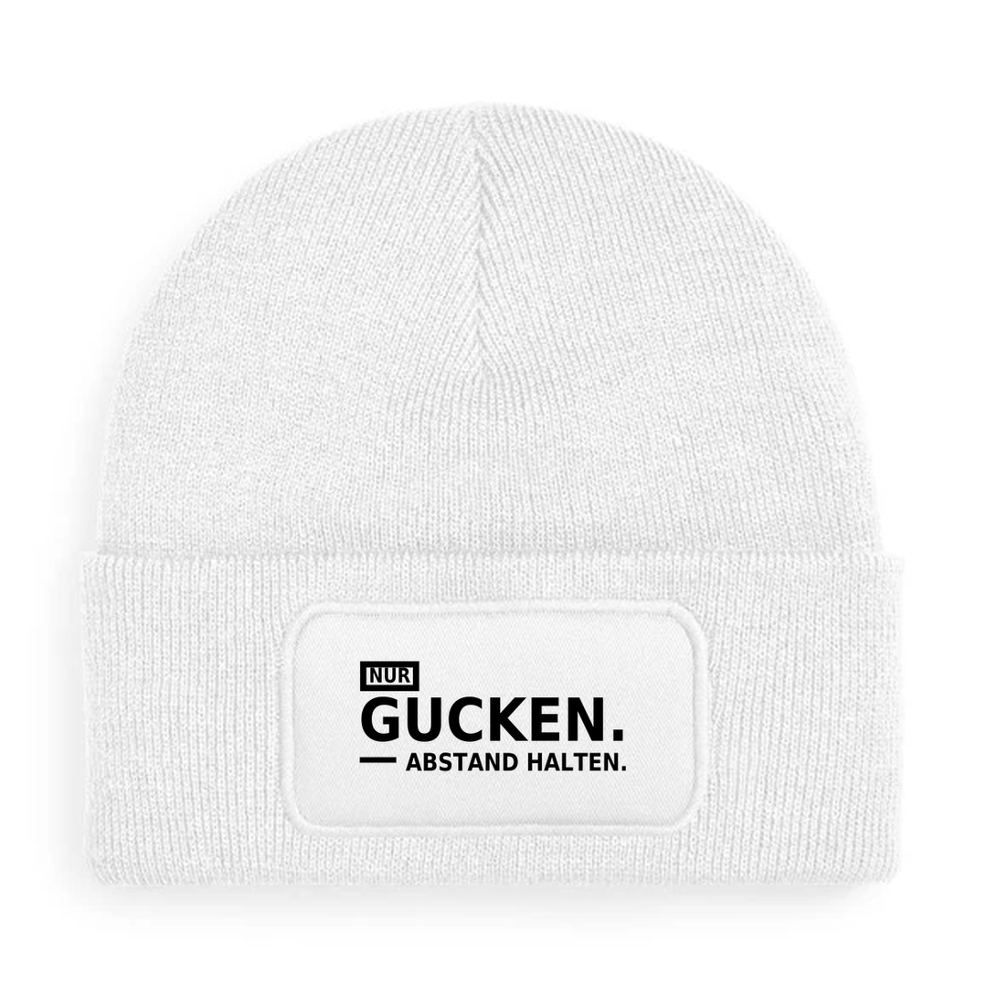 Mütze NUR GUCKEN. ABSTAND HALTEN. in Weiß