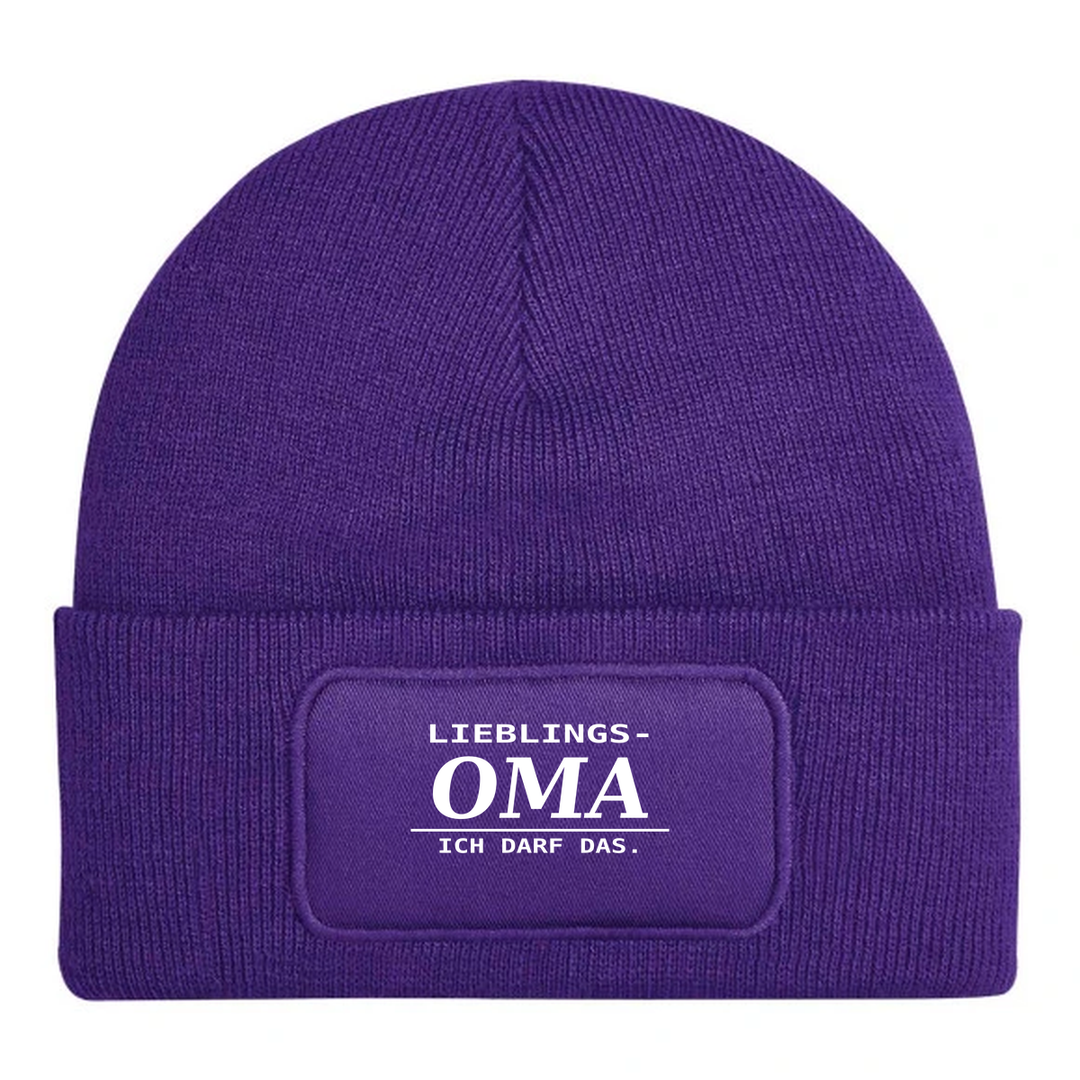 LIEBLINGS-OMA. ICH DARF DAS. – Mütze Lila
