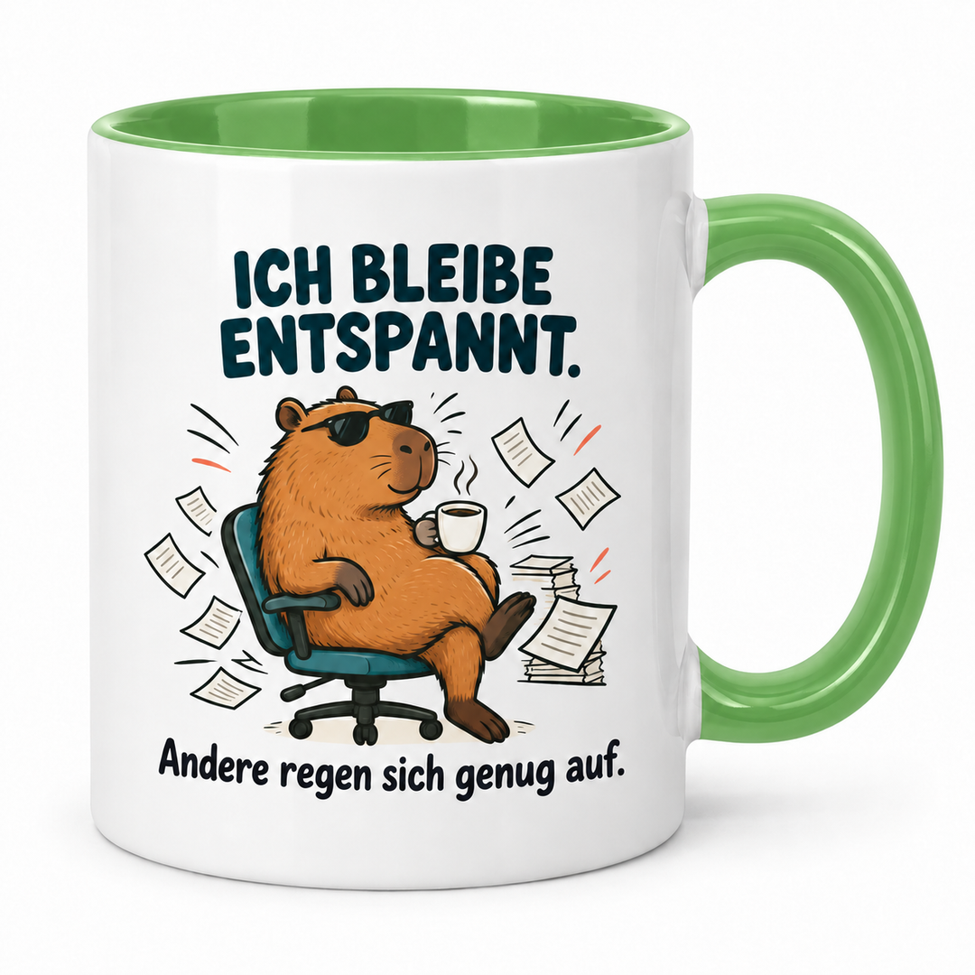 Capybara-Tasse Grün – Ich bleibe entspannt