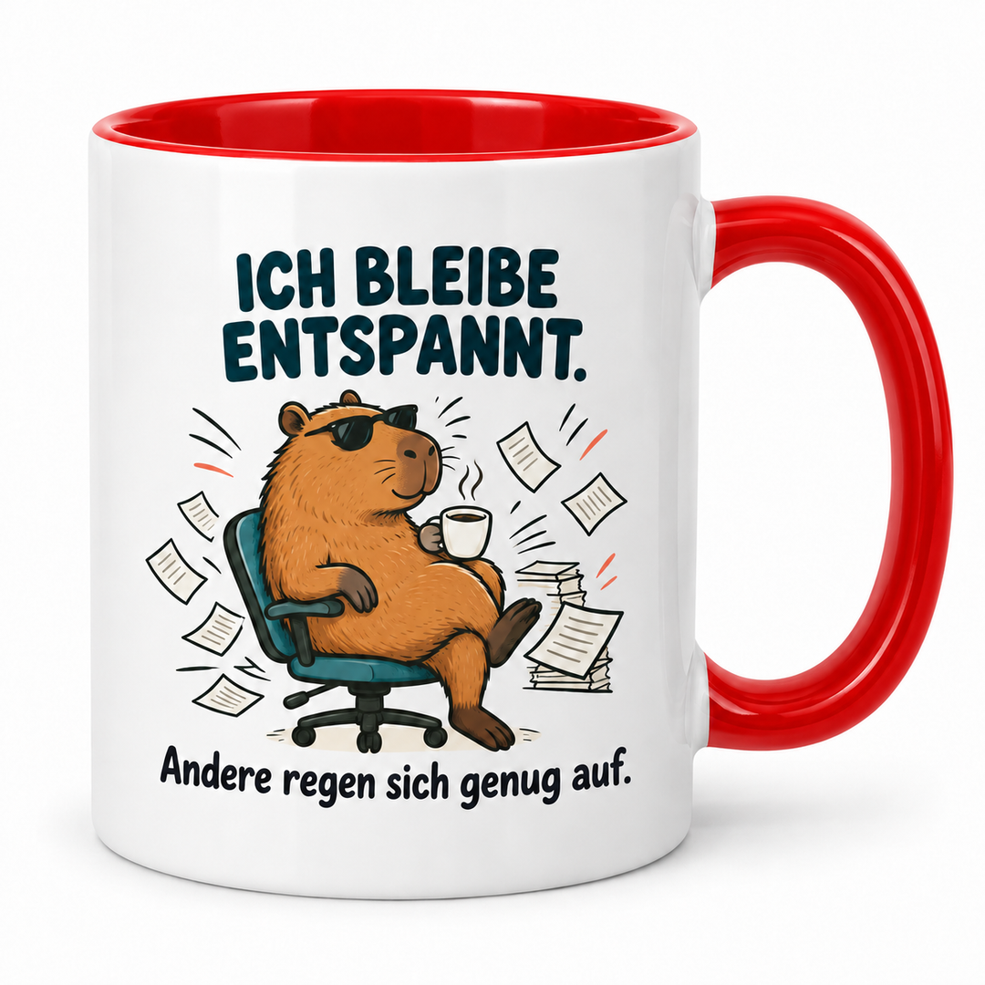 Capybara-Tasse Rot – Ich bleibe entspannt