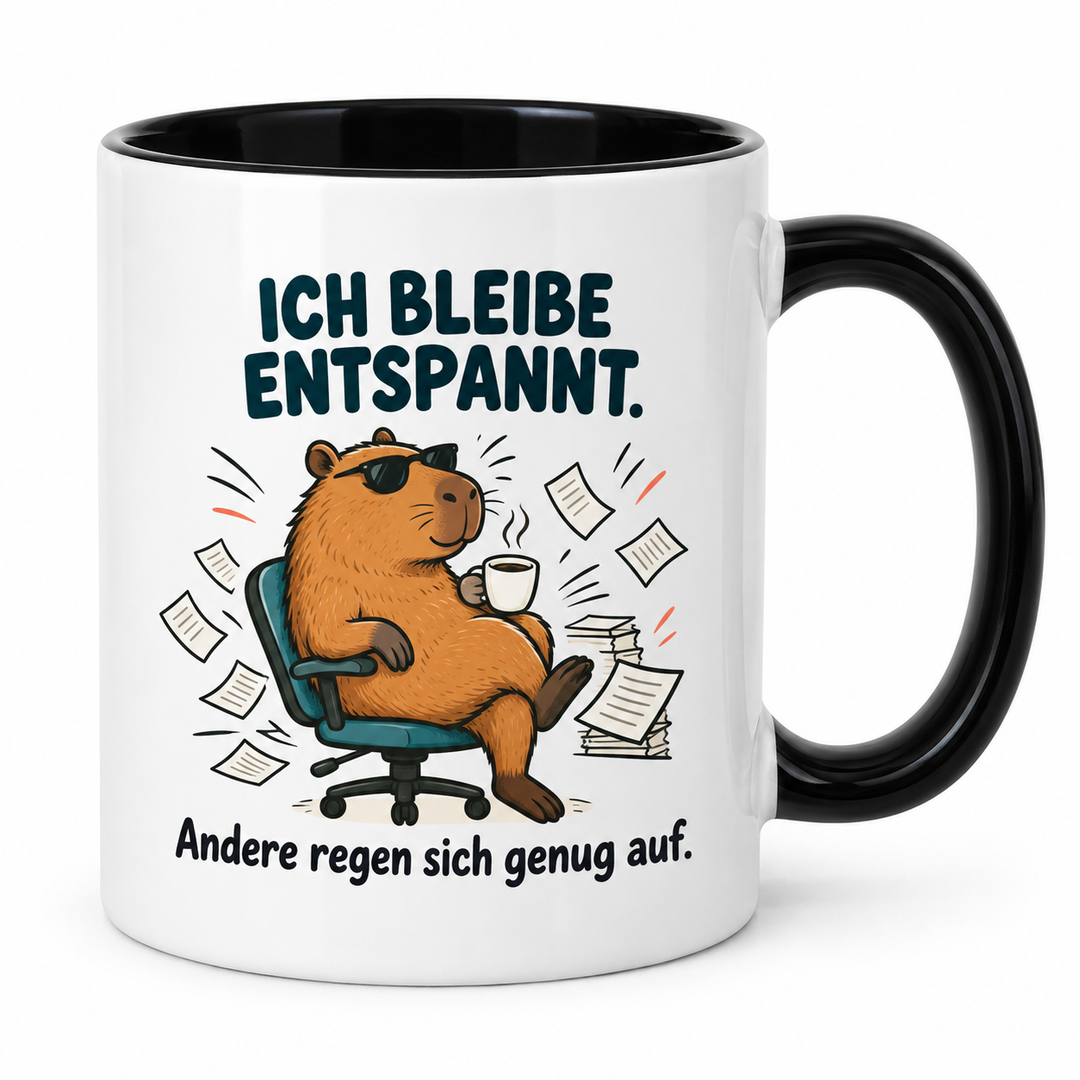 Capybara-Tasse Schwarz – Ich bleibe entspannt