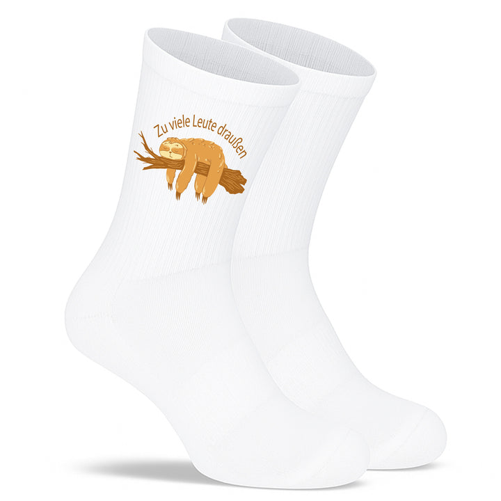 Socken „Zu viele Leuten draußen“ – Lustige Spruchsocken | Anti-Social & Chill Socks aus Bio-Baumwolle | Made in Europe