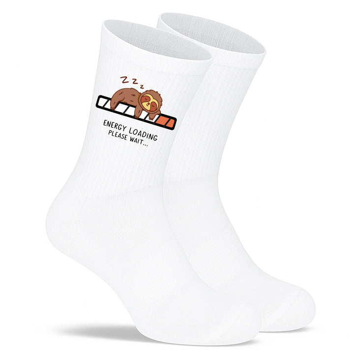 Socken „Energy Loading“ – Lustige Spruchsocken | Funny Motivsocken aus Bio-Baumwolle | Geschenkidee für Müde & Morgenmuffel