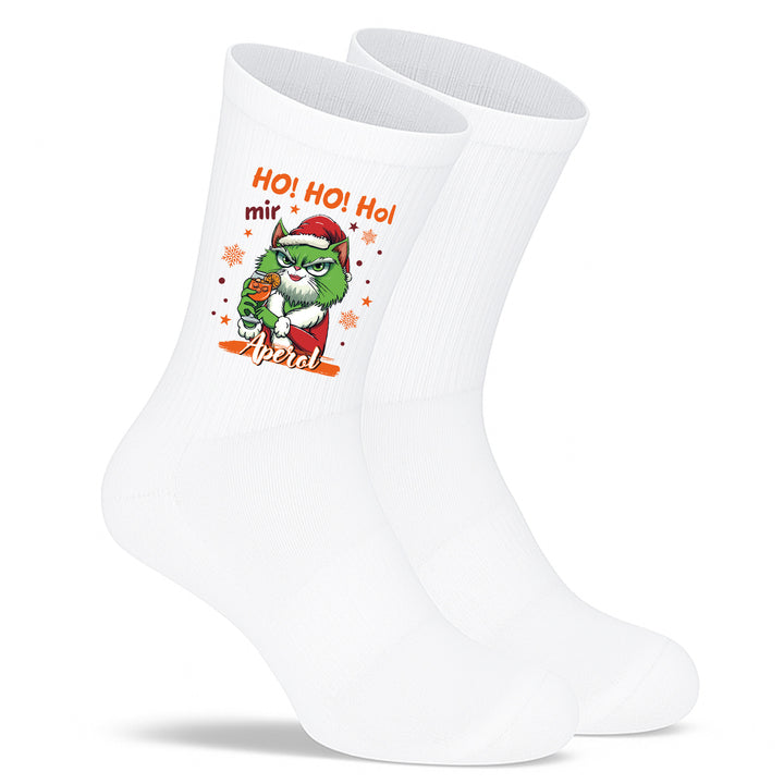 Socken „Ho Ho Ho, mir Aperol!“ – Lustige Weihnachtssocken | Christmas Fun Socks für Aperol-Fans | Made in Europe