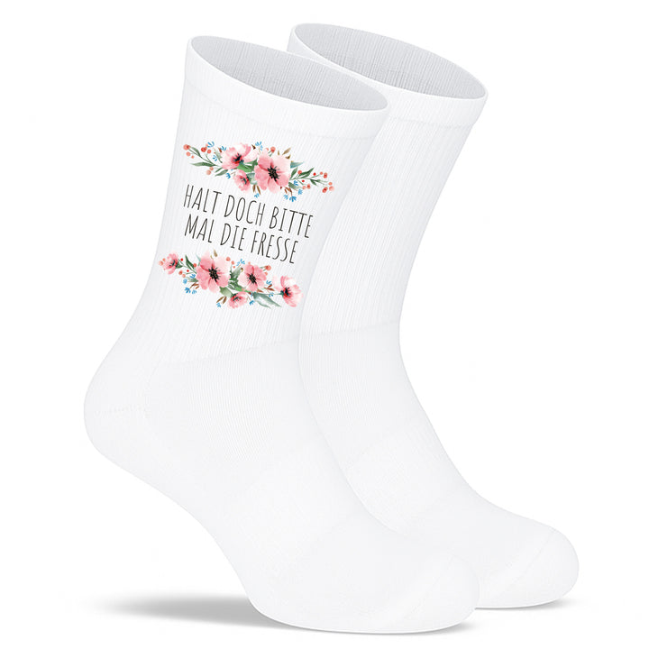 Socken „Halt doch bitte mal die Fresse“ – Freche Spruchsocken | Lustige Geschenkidee | Fun Socks aus Bio-Baumwolle | Made in Europe