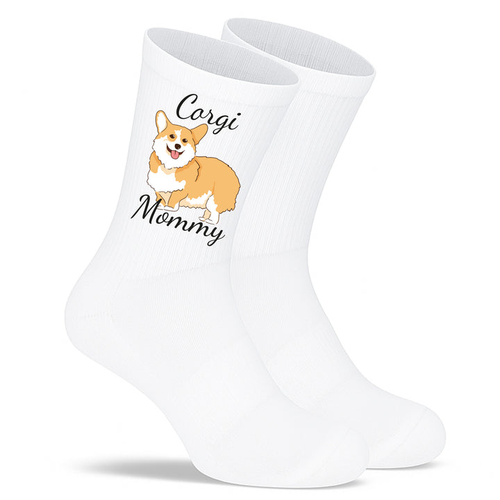Socken „Corgi Mommy“ – Lustige Hunde-Socken für Frauen | Geschenk für Corgi-Liebhaberinnen | Tiermotiv aus Bio-Baumwolle