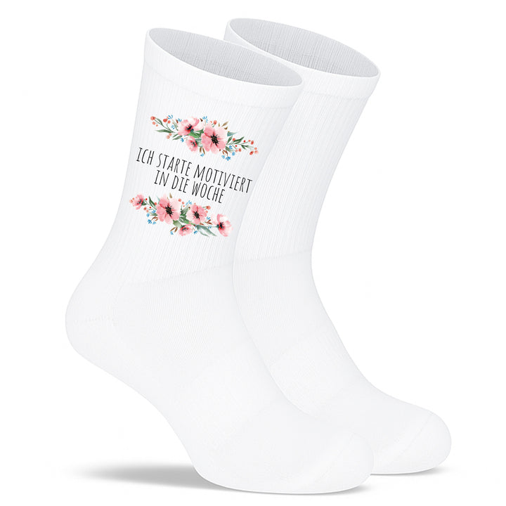 Socken „Ich starte motiviert in die Woche“ – Lustige Spruchsocken | Fun & Work Socks | Geschenk für Morgenmuffel | Made in Europe