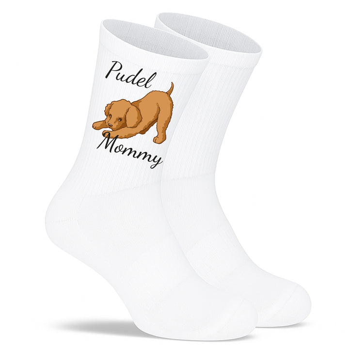 Socken „Pudel Mommy“ – Lustige Hunde-Socken für Frauen | Geschenk für Pudel-Liebhaberinnen | Tiermotiv aus Bio-Baumwolle | Made in Europe