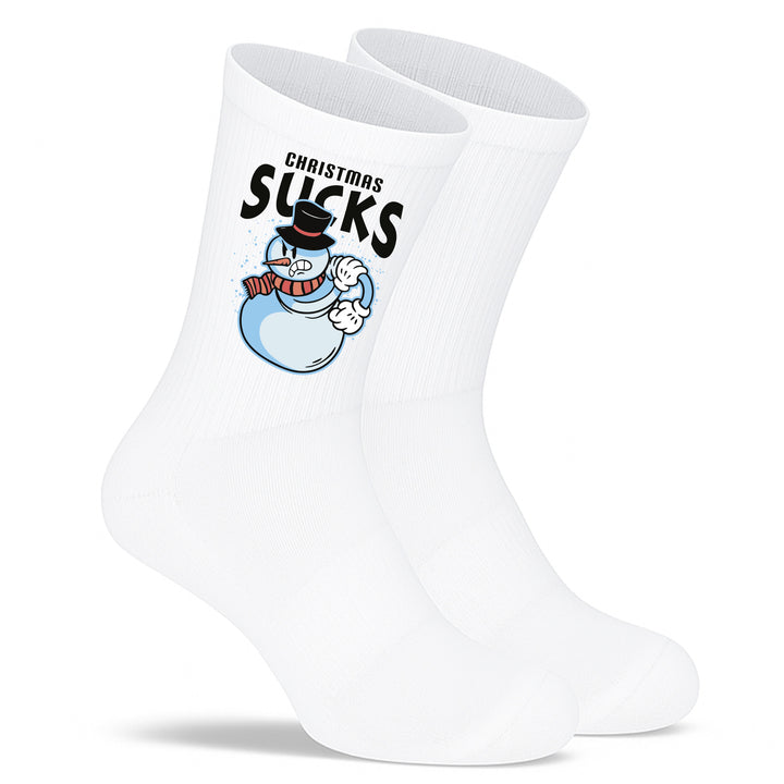 Socken „Christmas Sucks“ – Lustige Anti-Weihnachten Socken | Witzige Spruchsocken | Geschenk für Grinchs & Weihnachtsmuffel