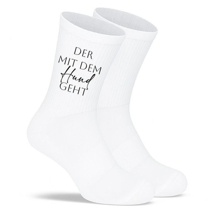 Socken „Der mit dem Hund geht“ – Lustige Hunde-Socken | Geschenk für Hundebesitzer | Fun & Tiermotiv aus Bio-Baumwolle