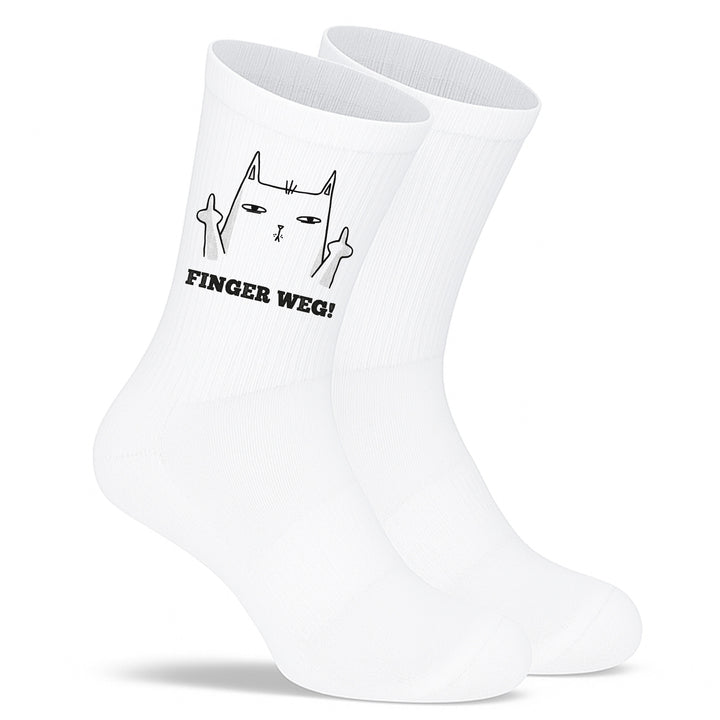 Socken „Finger weg“ – Lustige Spruchsocken | Freche Motivsocken aus Bio-Baumwolle | Geschenkidee mit Humor | Made in Europe