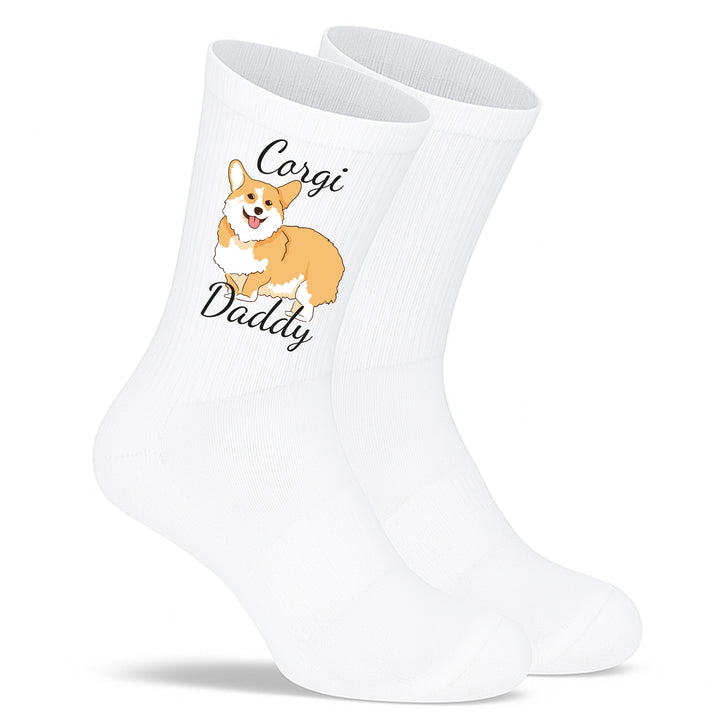 Socken „Corgi Daddy“ – Lustige Hunde-Socken | Geschenk für Corgi-Liebhaber | Tiermotiv aus Bio-Baumwolle | Made in Europe