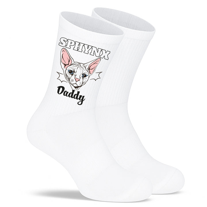 Socken „Sphynx Daddy“ – Lustige Katzen-Socken | Geschenk für Sphynx-Liebhaber | Tiermotiv aus Bio-Baumwolle | Made in Europe