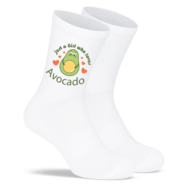 Socken „Just a girl who loves avocado“ – Lustige Avocado-Socken | Cute Fun Socks aus Bio-Baumwolle | Geschenkidee für Frauen