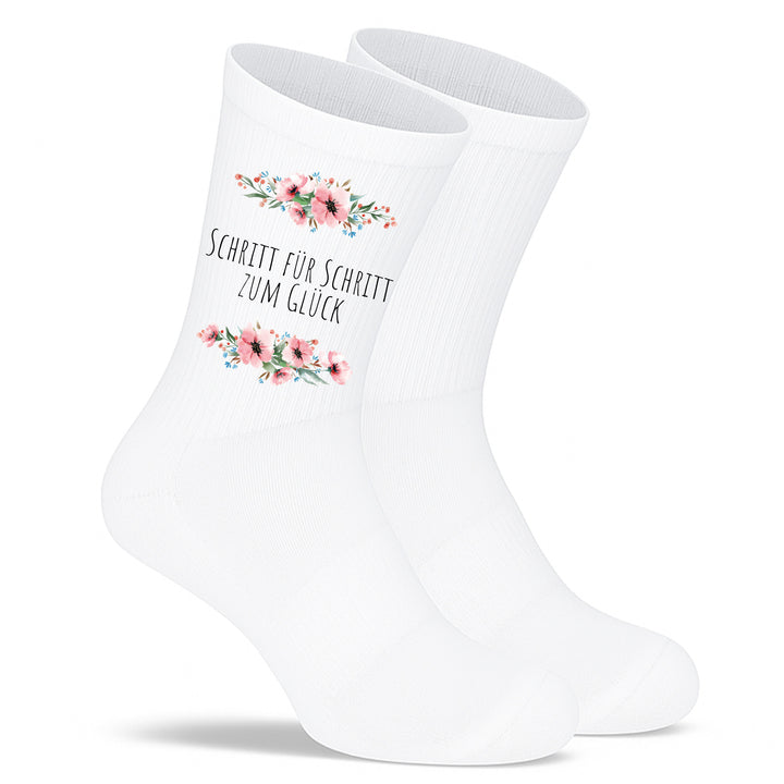 Socken „Schritt für Schritt zum Glück“ – Positive Vibes & Motivsocken | Gute-Laune-Socken aus Bio-Baumwolle | Made in Europe