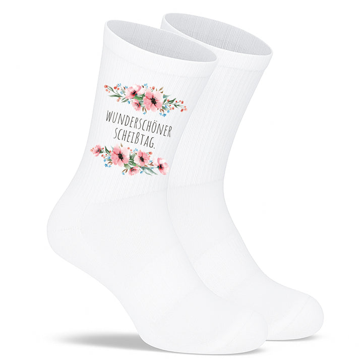 Socken „Wunderschöner Scheißtag“ – Lustige Spruchsocken | Sarkastische Fun Socks aus Bio-Baumwolle | Geschenkidee mit Humor | Made in Europe