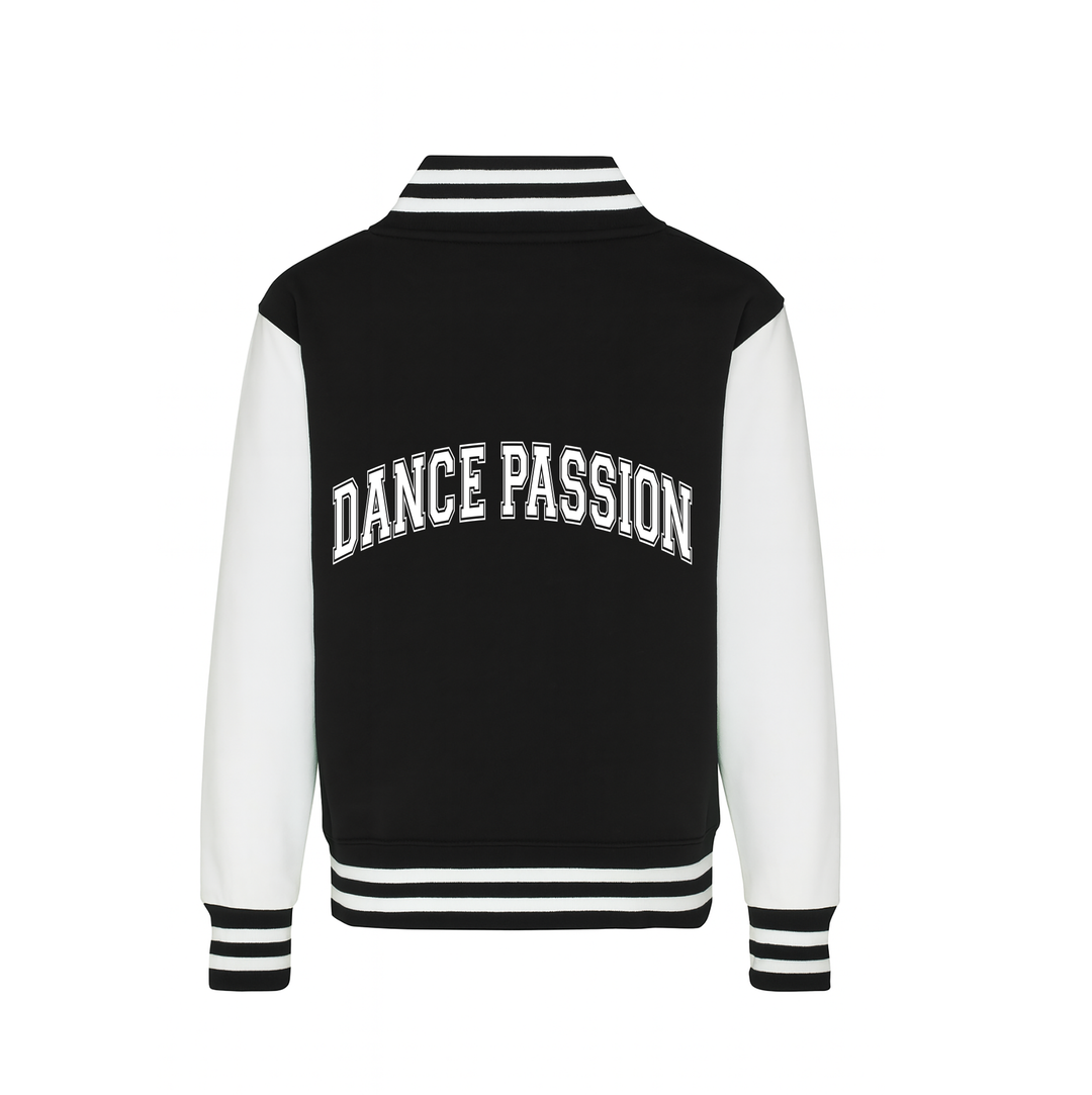 Dance Passion College Jacke – Kinder Varsity Jacket aus ringgesponnener Baumwolle, schwarz-weiß, Standard-Passform, Premium Qualität
