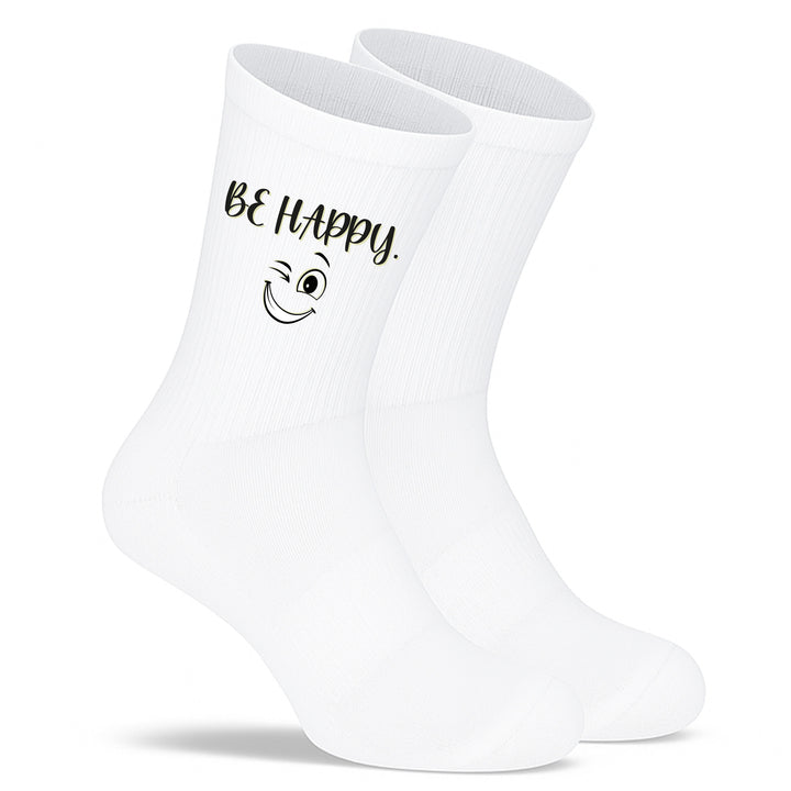 Socken „Be Happy“ – Positive Vibes Socken | Lustige Motivsocken mit Spruch | Geschenkidee für gute Laune