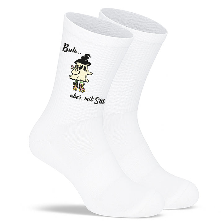 Socken „Buh… aber mit Stil“ – Lustige Halloween-Socken mit Geist-Motiv | Stilvoll gruseln | Limited Halloween Edition