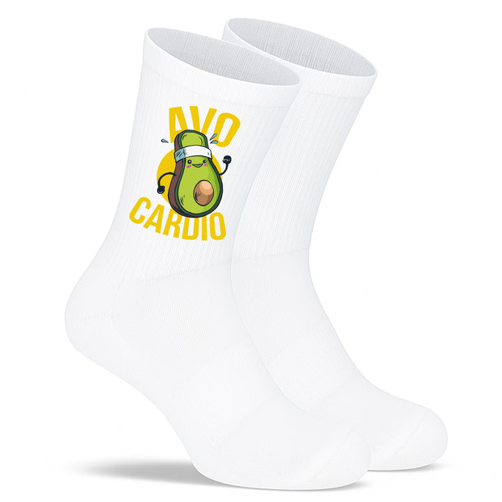 Socken „Avocardio“ – Lustige Fitness-Socken mit Avocado-Motiv | Witzige Sportsocken | Geschenk für Sportmuffel & Gym-Fans
