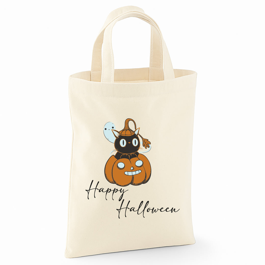 Kinder Halloween Tasche „Happy Halloween“ – Süßes oder Saures Beutel aus Bio-Baumwolle