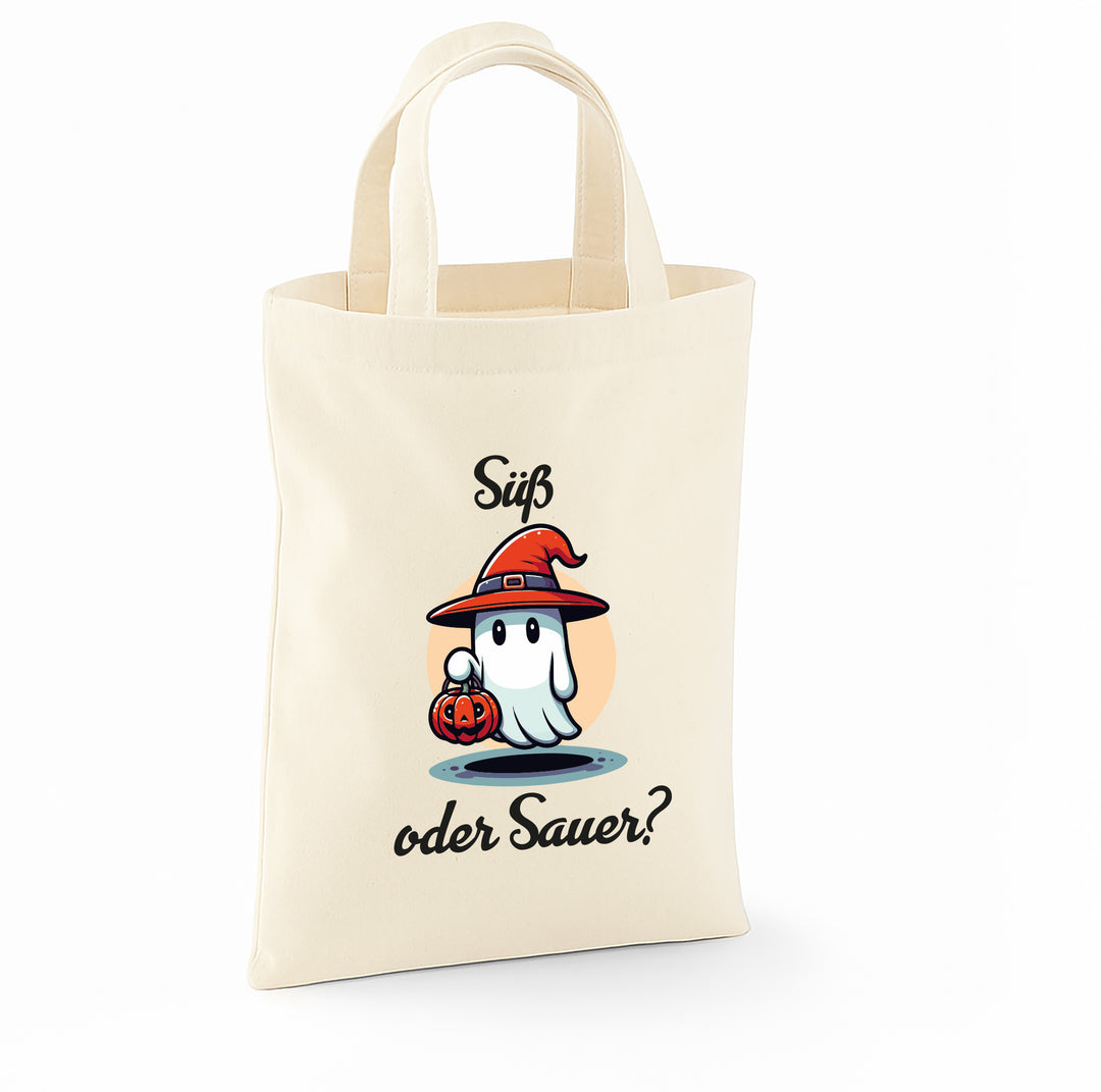 Kinder Halloween Tasche „Happy Halloween“ – Süßes oder Saures Beutel aus Bio-Baumwolle