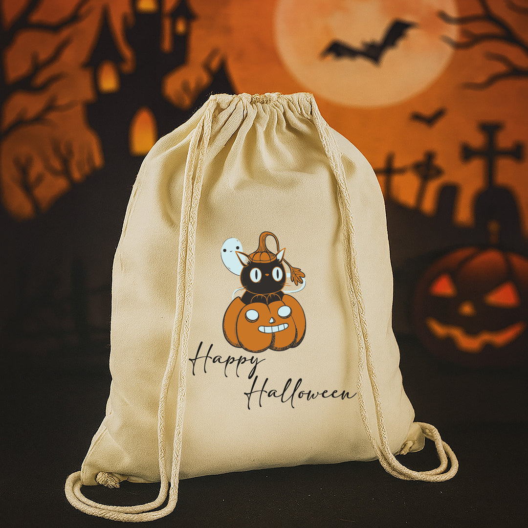 Kinder Halloween Tasche „Süß oder Sauer?“ – Stoffbeutel mit Kordeln aus Bio-Baumwolle