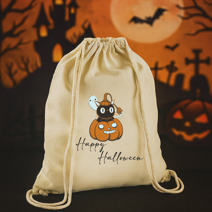 Kinder Halloween Tasche „Süß oder Sauer?“ – Stoffbeutel mit Kordeln aus Bio-Baumwolle