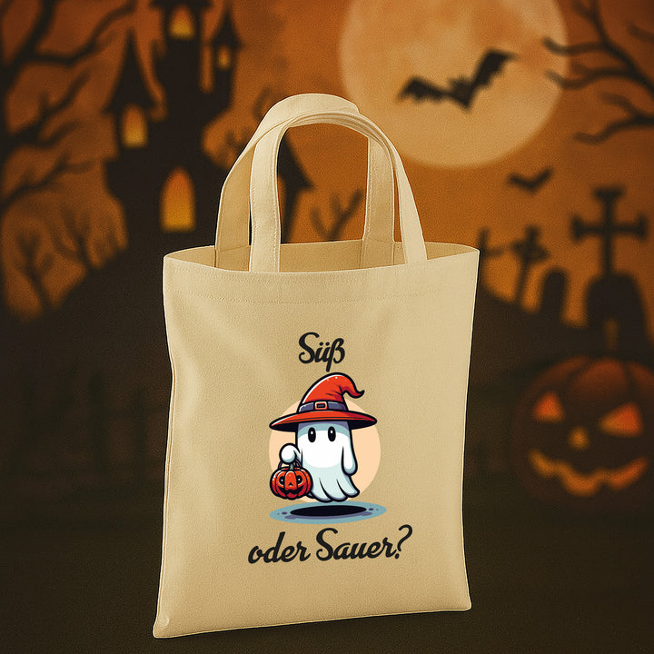 Kinder Halloween Tasche „Happy Halloween“ – Süßes oder Saures Beutel aus Bio-Baumwolle