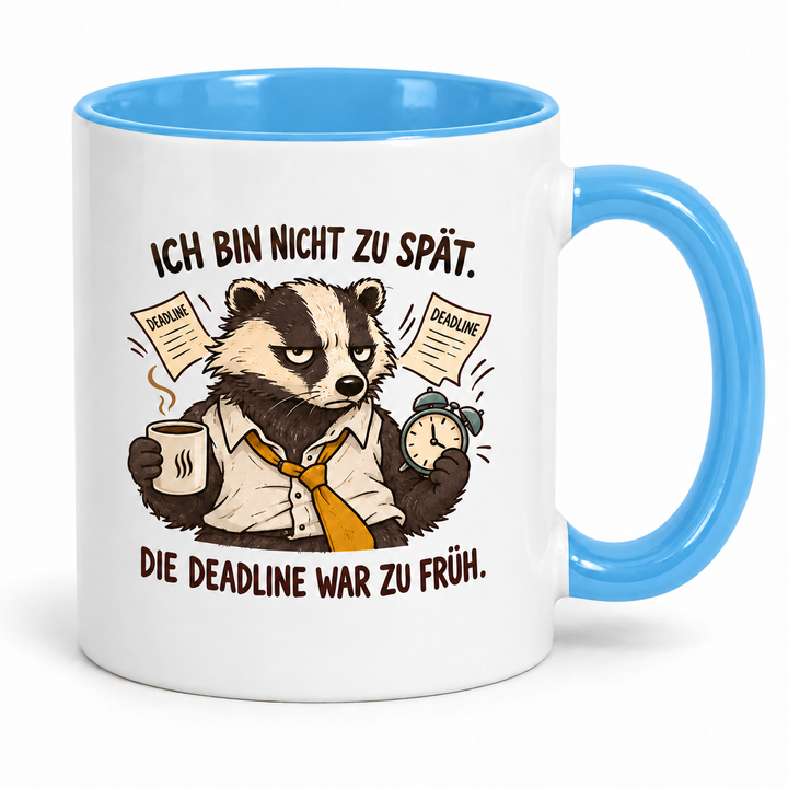 Dachs-Tasse Blau – Ich bin nicht zu spät