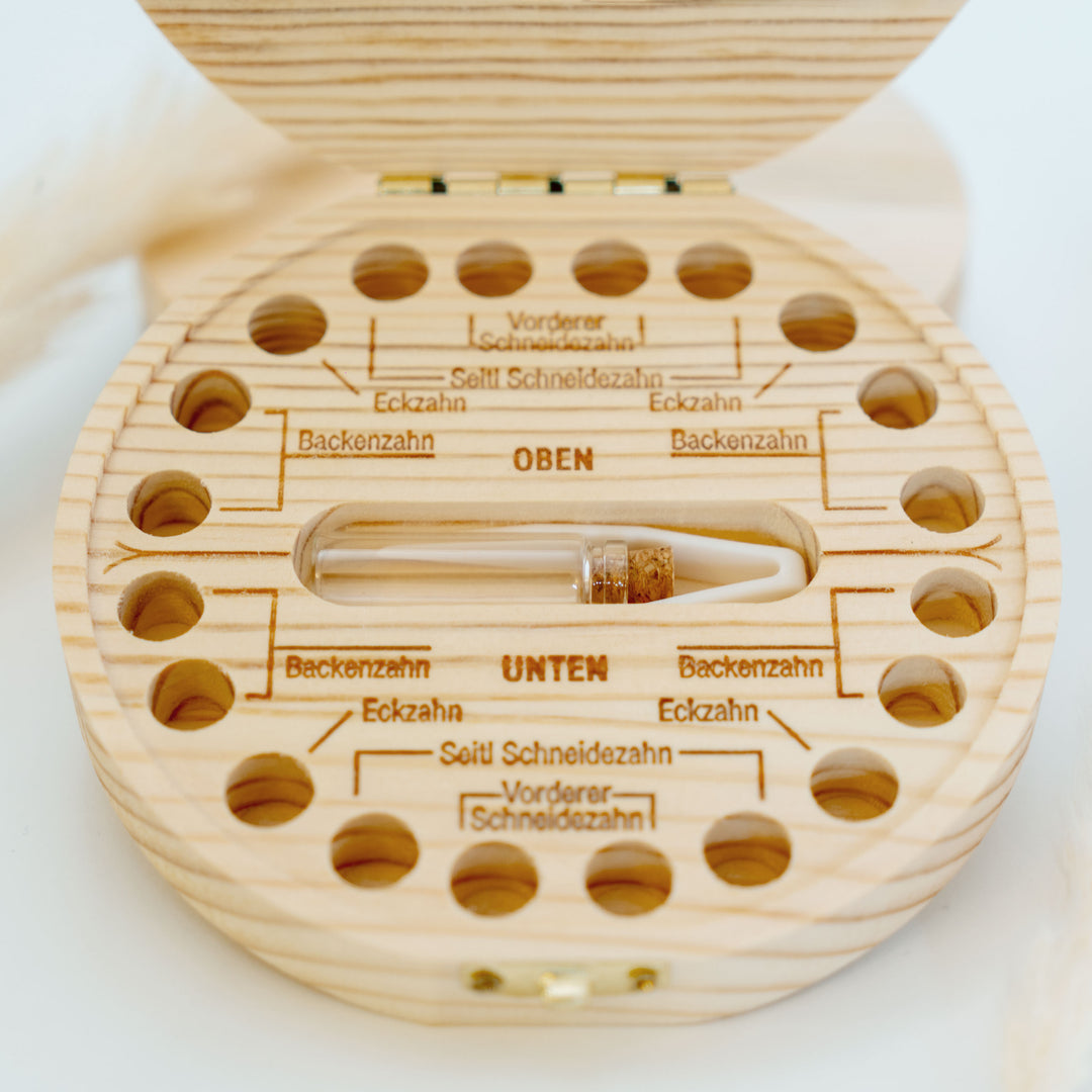 Personalisierte Zahndose mit Schildkrötenmotiv | Holzbox für Milchzähne | Geschenk zur Geburt, Taufe & Zahnfee