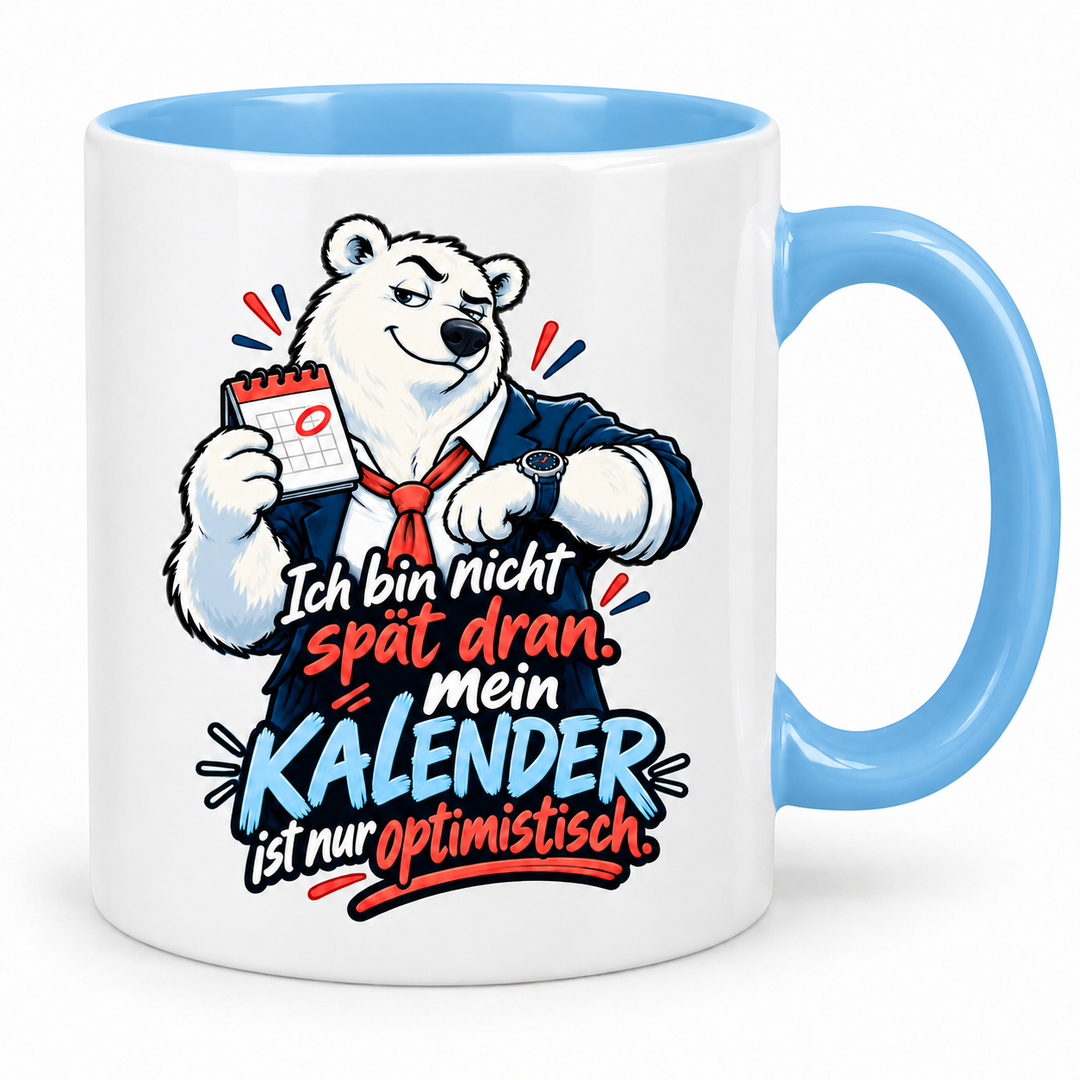 Eisbär-Tasse – Kalender optimistisch – Blau