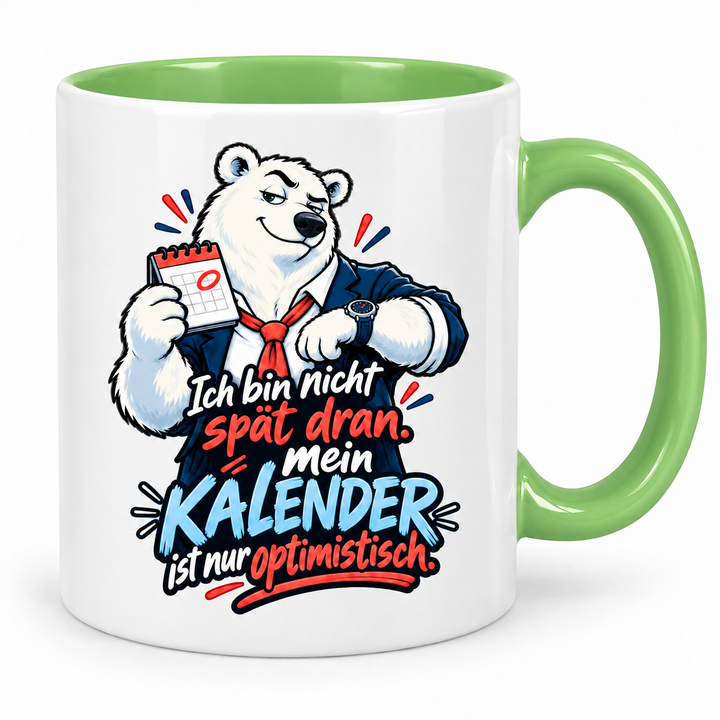 Eisbär-Tasse – Kalender optimistisch – Grün