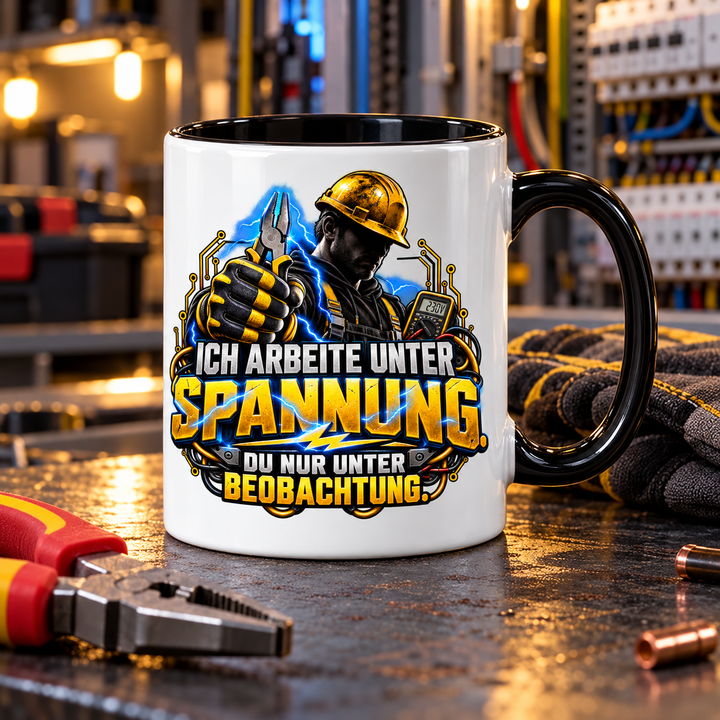 Elektriker-Tasse als Geschenk im Werkstatt-Lifestyle