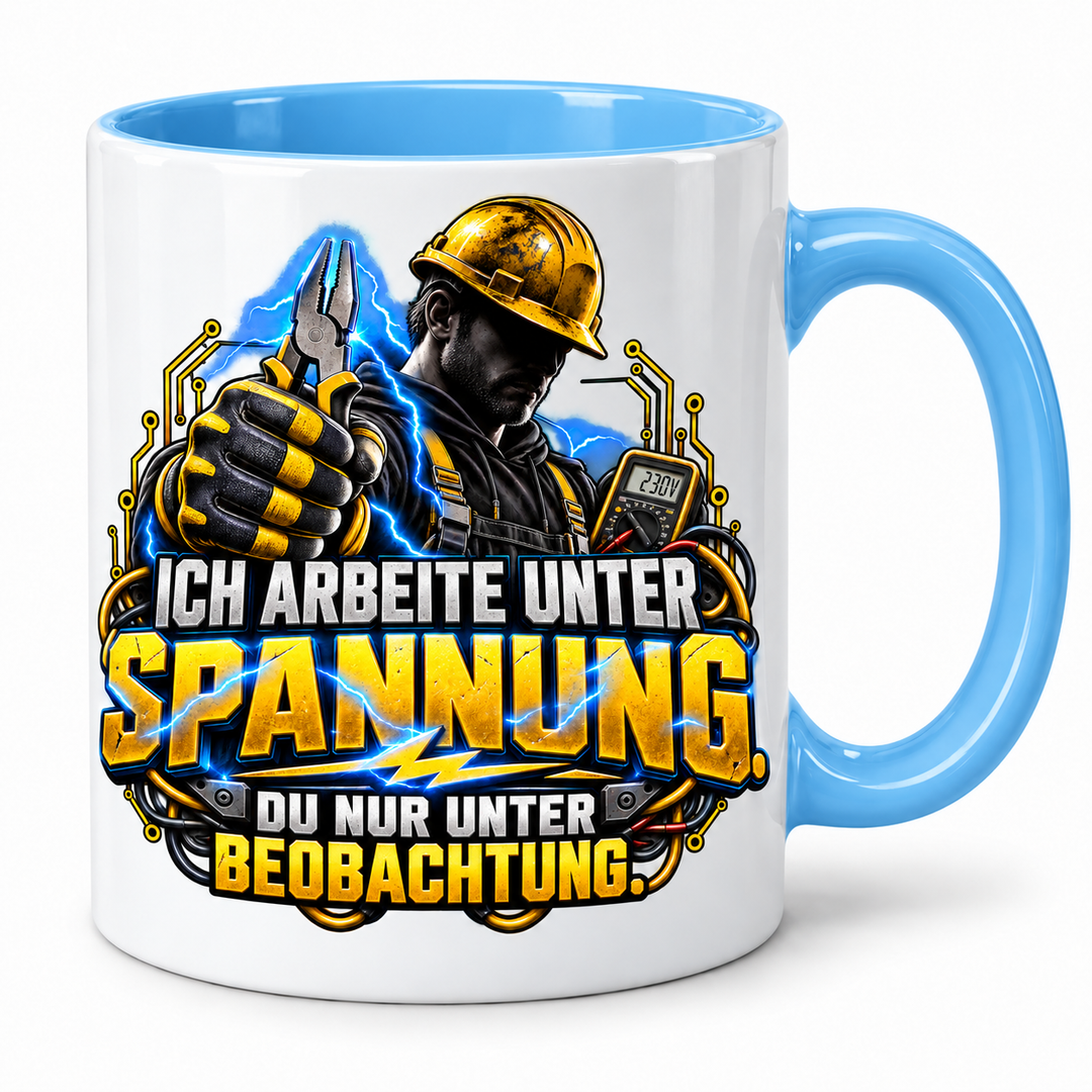 Elektriker-Tasse mit Spruch – Blau
