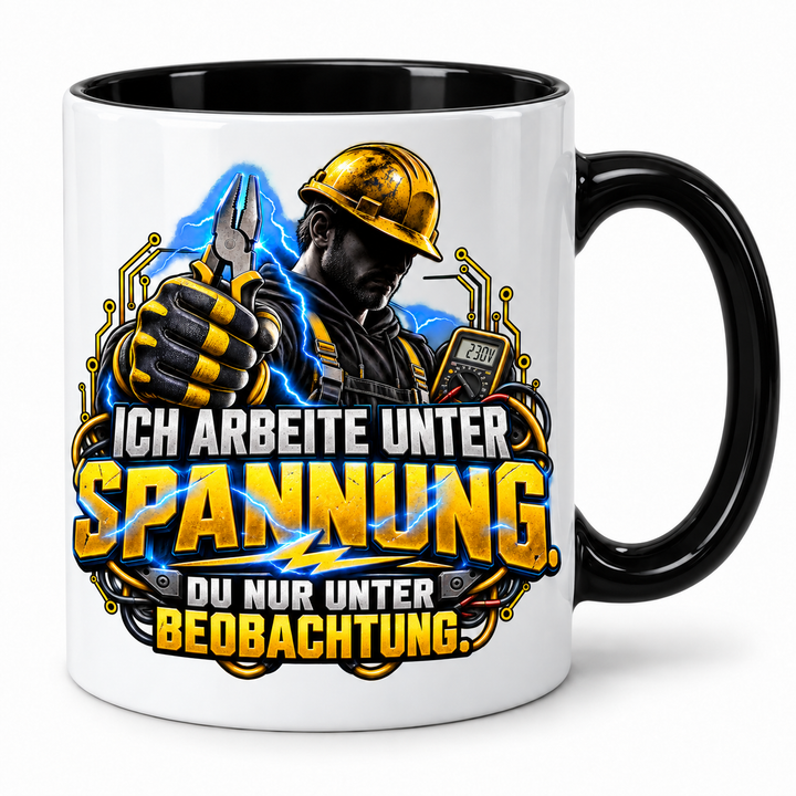 Elektriker-Tasse mit Spruch – Schwarz