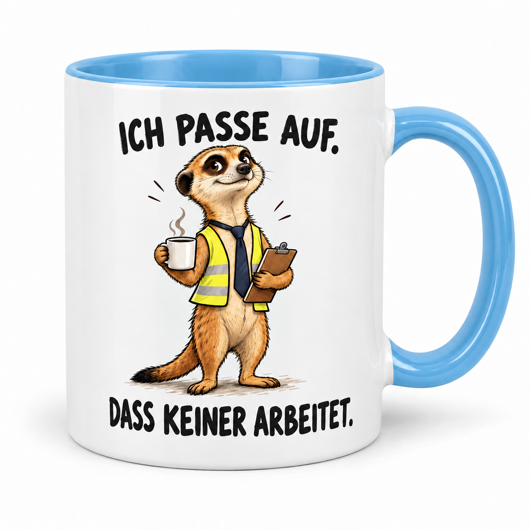 Erdmännchen-Tasse Blau – Ich passe auf
