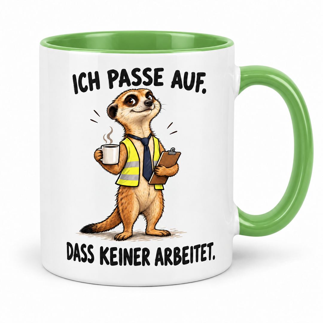 Erdmännchen-Tasse Grün – Ich passe auf