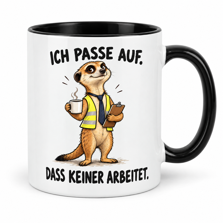 Erdmännchen-Tasse Schwarz – Ich passe auf