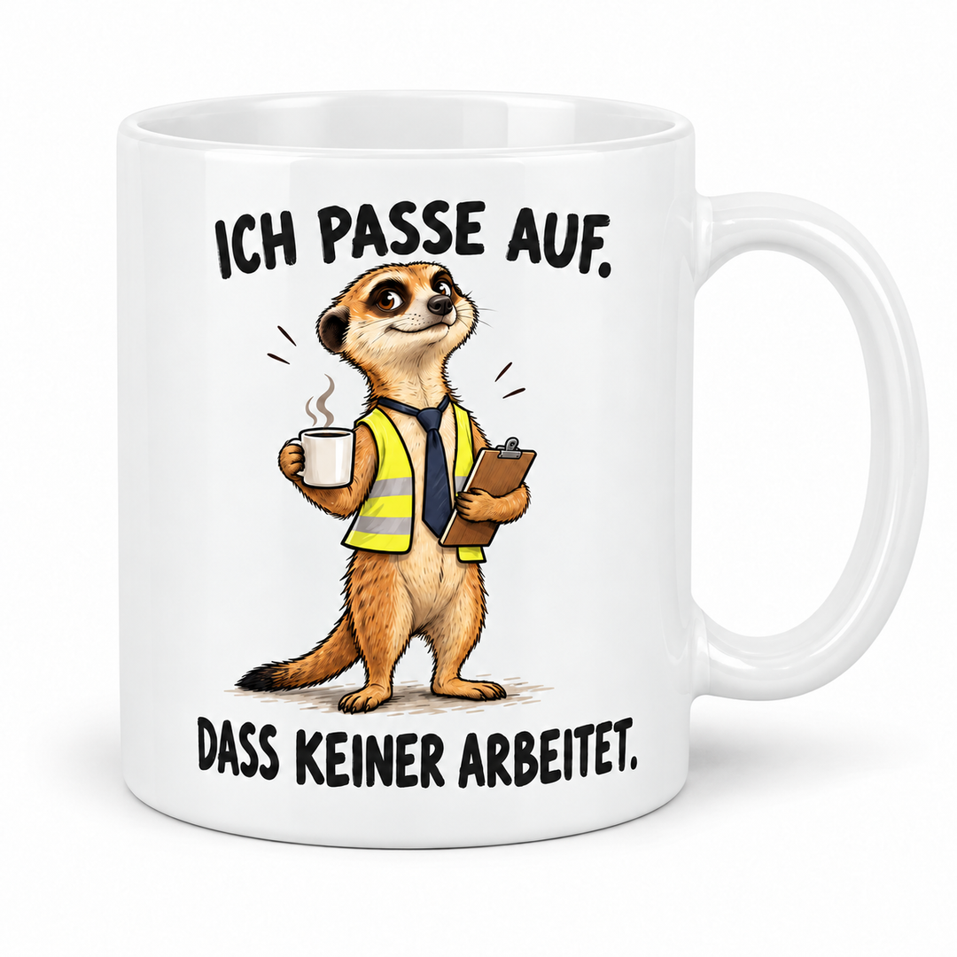 Erdmännchen-Tasse Weiß – Ich passe auf