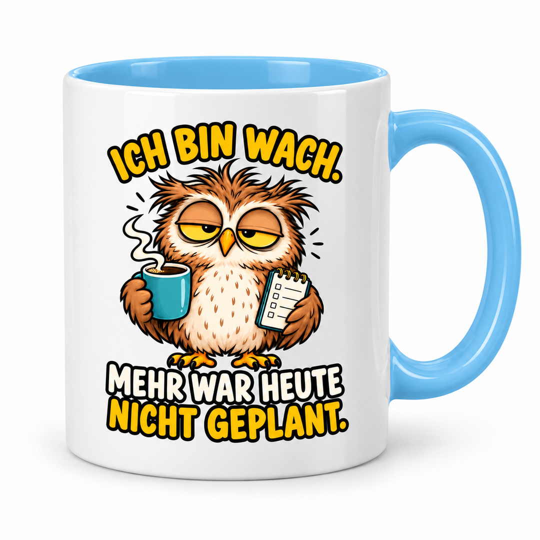 Eulen-Tasse Ich bin wach – Blau